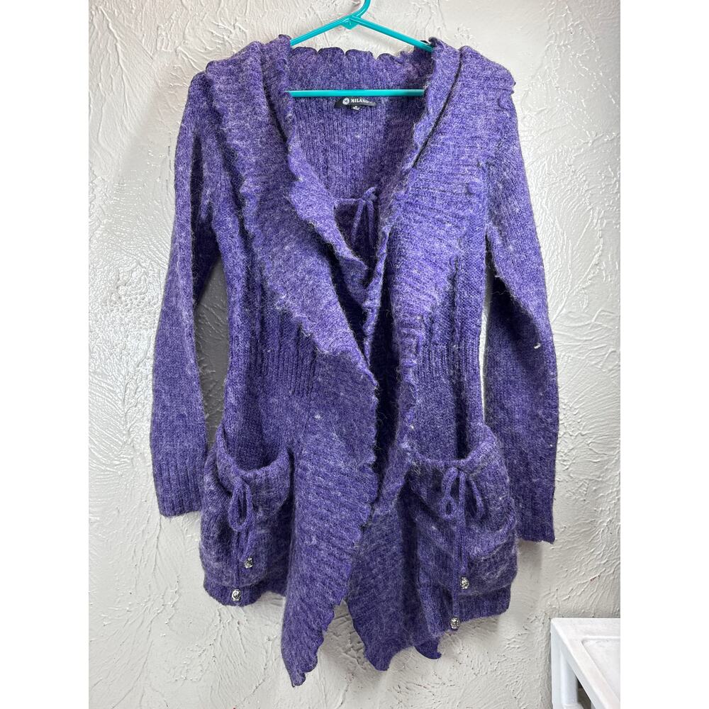 Milano Quirky Steampunk Purple‎ Ruffle Wool Blend Cardigan Womens Size Medium